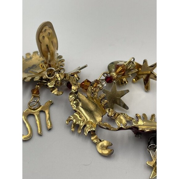 Lunch at The Ritz Scorpio Zodiac Post Dangle Earrings VTG 90s Signed Menu Card - Picture 5 of 8